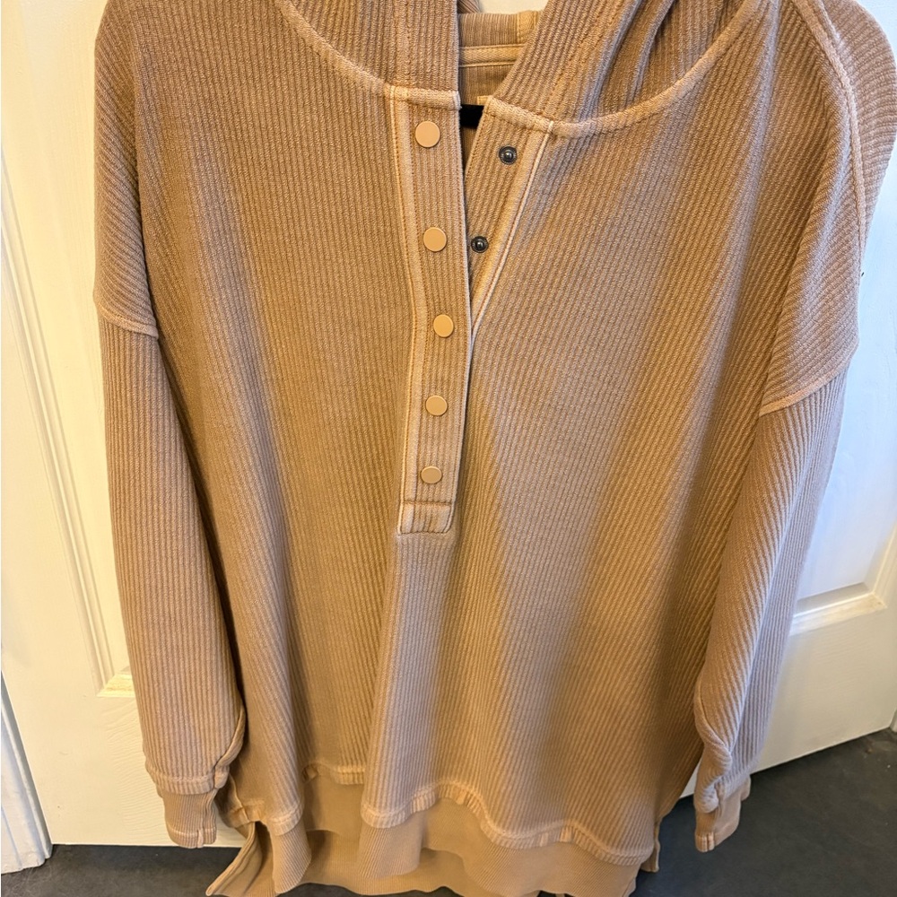 Aerie Beige Ribbed Cardigan medium